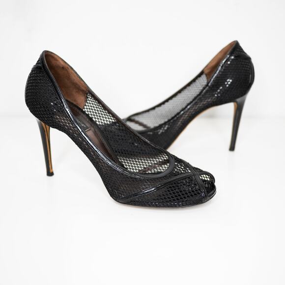 Dolce & Gabbana Black Mesh Peeptoe Pumps Fishnet Heels Edgy SZ 9.5 - Picture 1 of 9